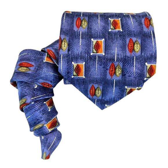 Robert Talbott Best of Class Nordstrom Tie 100% Silk Made USA Blue Fall Leaves - Picture 1 of 9